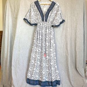 NWT World Market Women Paisley Maxi V-neck Tassels Sz S/M Festival Boho Indie